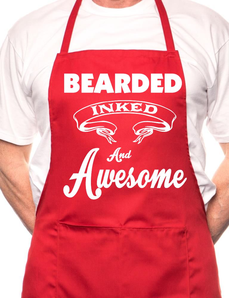 Adult Bearded Inked & Awesome Tattoo BBQ Cooking Funny Novelty Apron