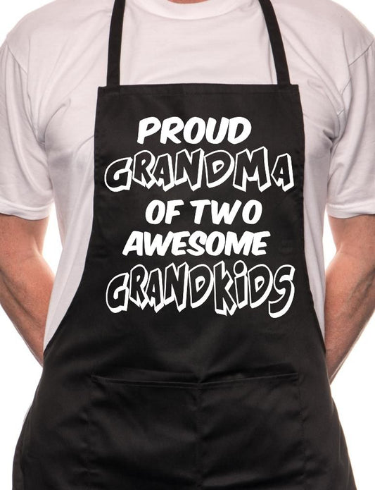 Adult Proud Grandma Of 2 Grandkids BBQ Cooking Funny Novelty Apron