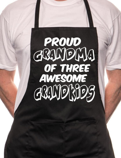 Proud Grandma Of 3 Grandkids BBQ Cooking Apron