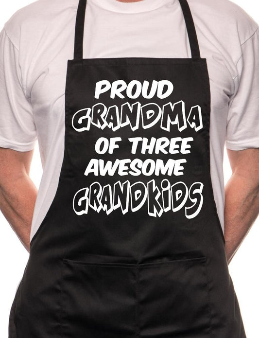 Proud Grandma Of 3 Grandkids BBQ Cooking Apron