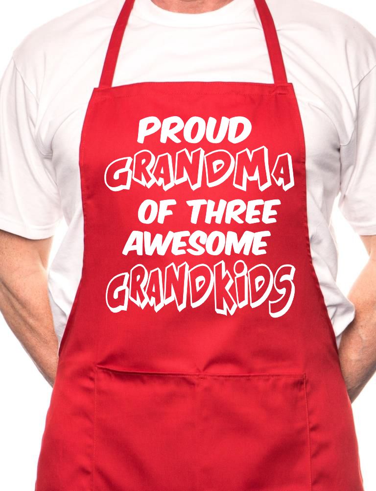 Proud Grandma Of 3 Grandkids BBQ Cooking Apron