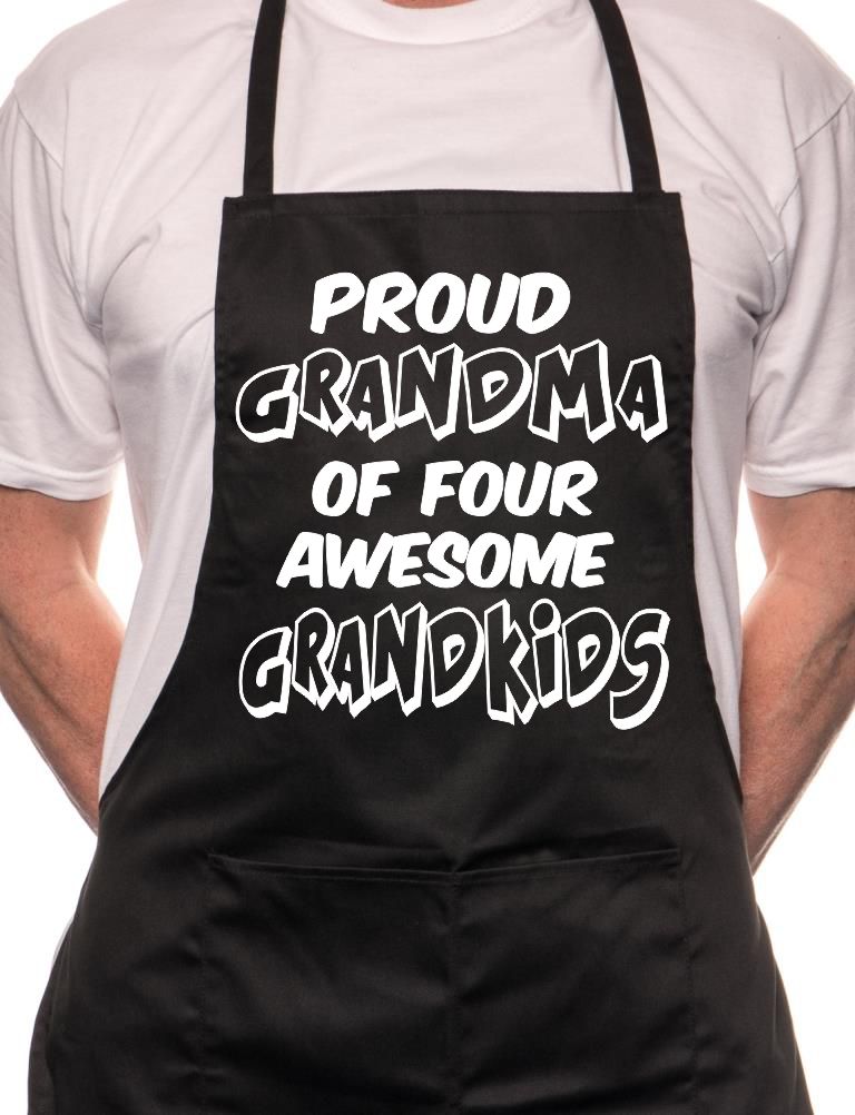 Adult Proud Grandma Of 4 Grandkids BBQ Cooking Funny Novelty Apron