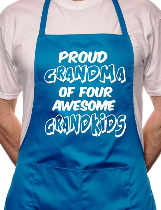 Adult Proud Grandma Of 4 Grandkids BBQ Cooking Funny Novelty Apron
