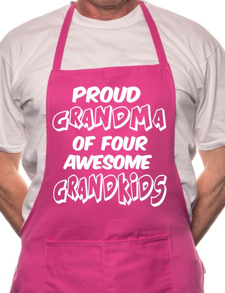 Adult Proud Grandma Of 4 Grandkids BBQ Cooking Funny Novelty Apron