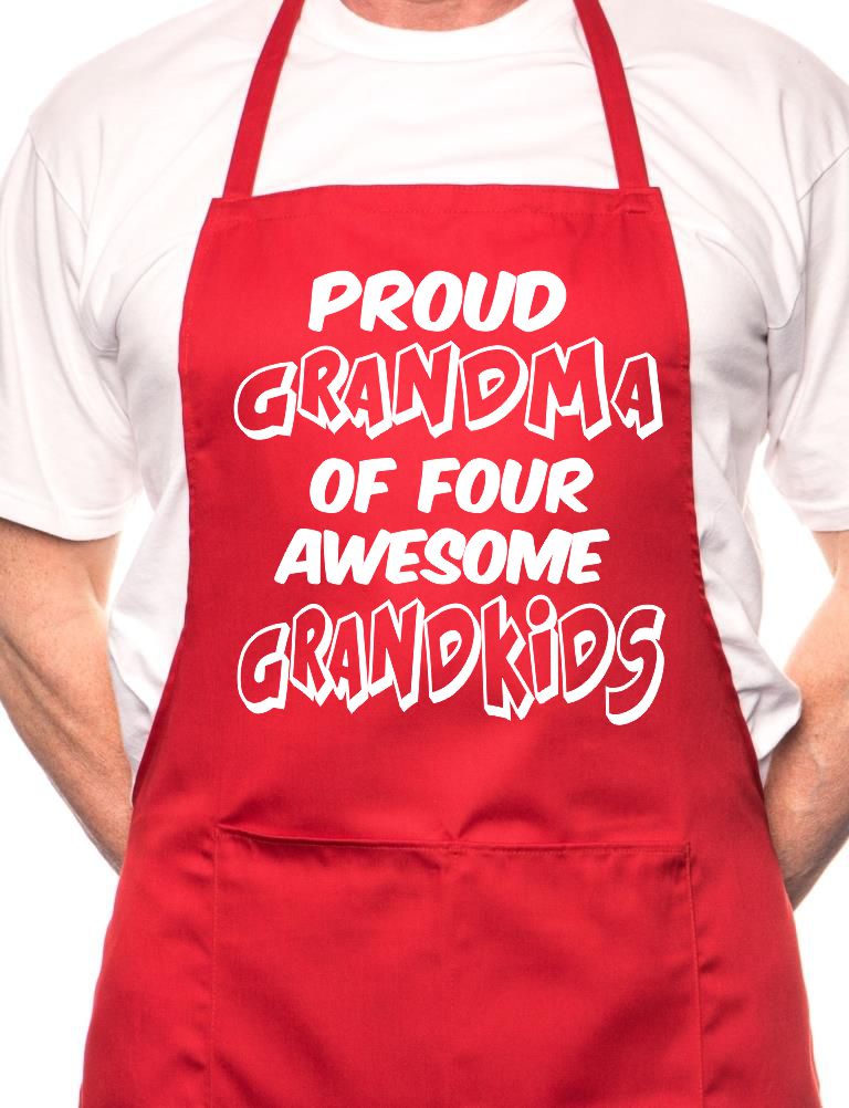 Adult Proud Grandma Of 4 Grandkids BBQ Cooking Funny Novelty Apron