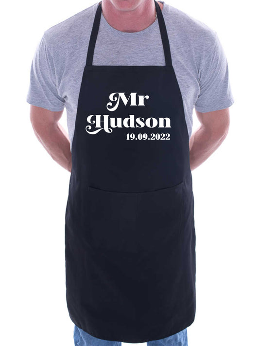 Personalised Mr or Mrs Apron Add Your Surname And Wedding Date Here