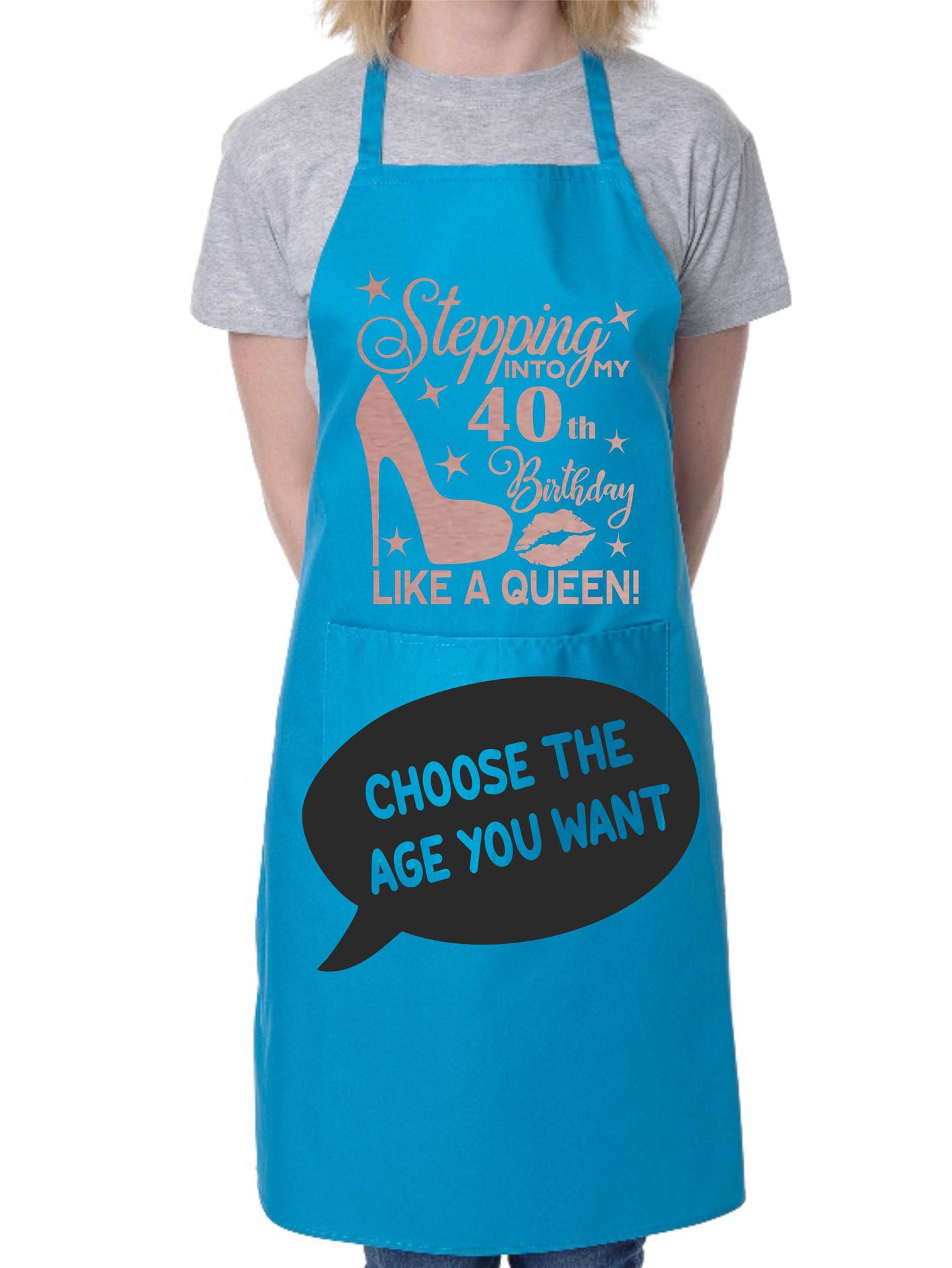 Personalised Ladies Apron Stepping Into My Birthday Like A Queen Add Any Age Funny BBQ Baking