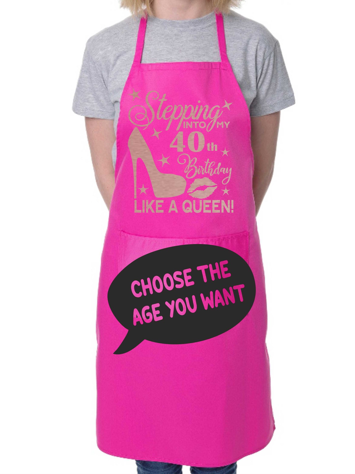 Personalised Ladies Apron Stepping Into My Birthday Like A Queen Add Any Age Funny BBQ Baking