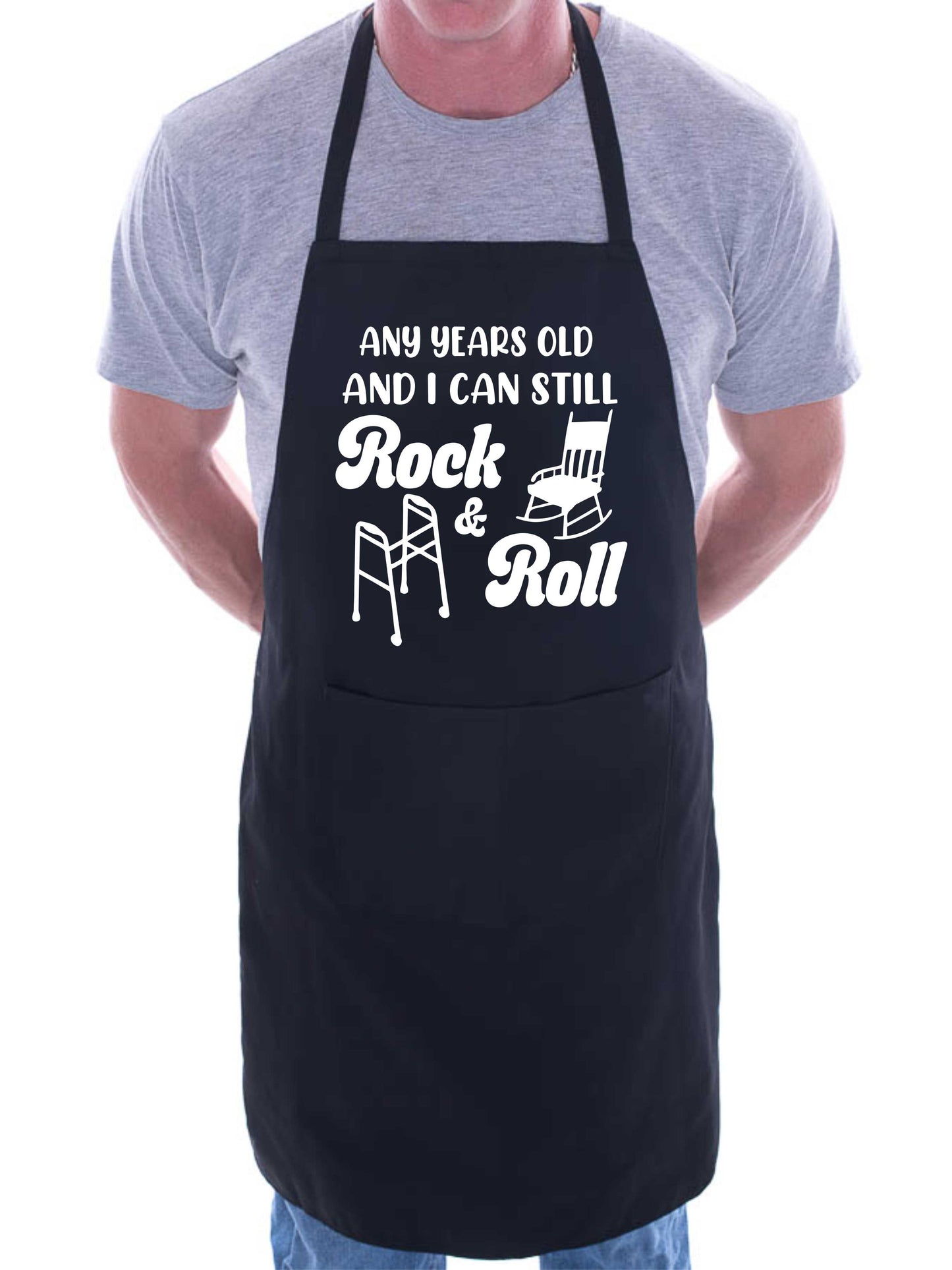 Personalised Apron Rock & Roll Birthday Your Age Here Funny Gift