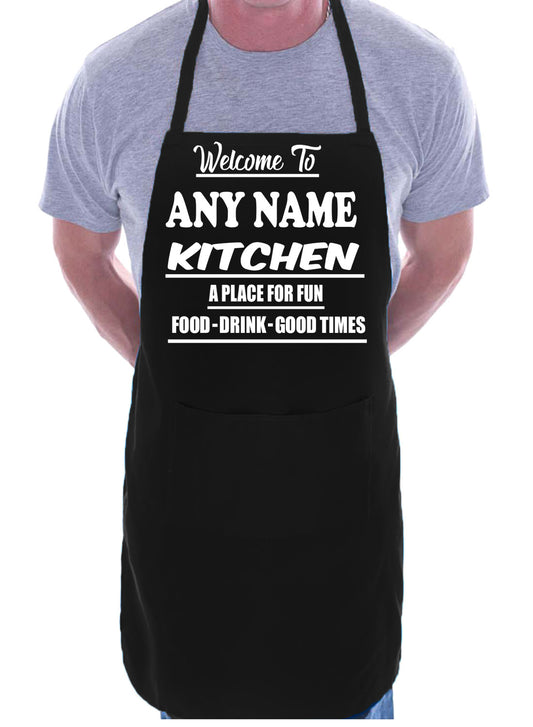 Adult Personalised Apron Welcome To Kitchen Birthday Gift My Name Cafe Name