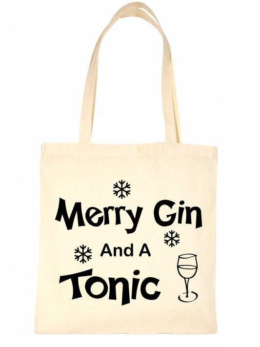 Merry Gin & Tonic Christmas Ladies Woman Gift Funny Shopping Tote Bag For Life