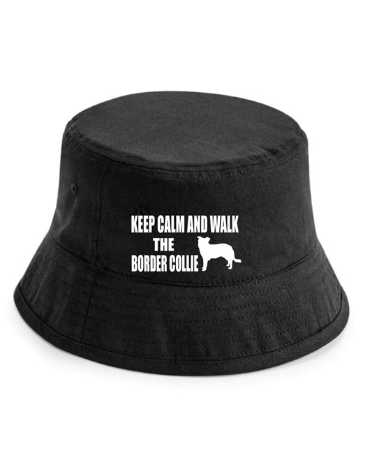 Keep Calm & Walk The Border Collie Bucket Hat Dog Lovers Gift for Men & Ladies