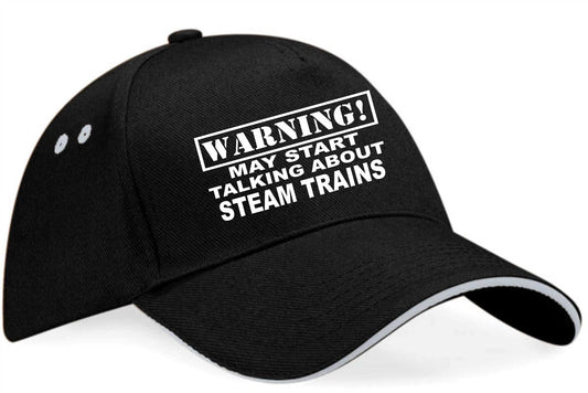 Warning May Talk About Steam Trains Baseball Cap Trainspotter Gift Men & Ladies