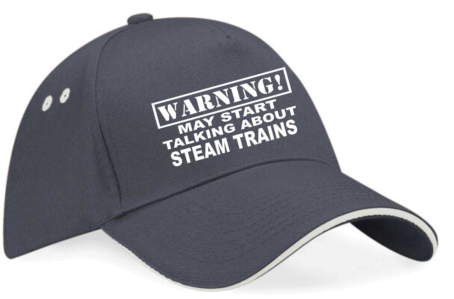 Warning May Talk About Steam Trains Baseball Cap Trainspotter Gift Men & Ladies