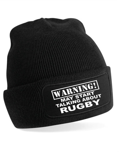 Warning May Talk About Rugby Unisex Slouch Cuffed Soft Feel Beanie Hat