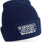Warning May Talk About Rugby Unisex Slouch Cuffed Soft Feel Beanie Hat