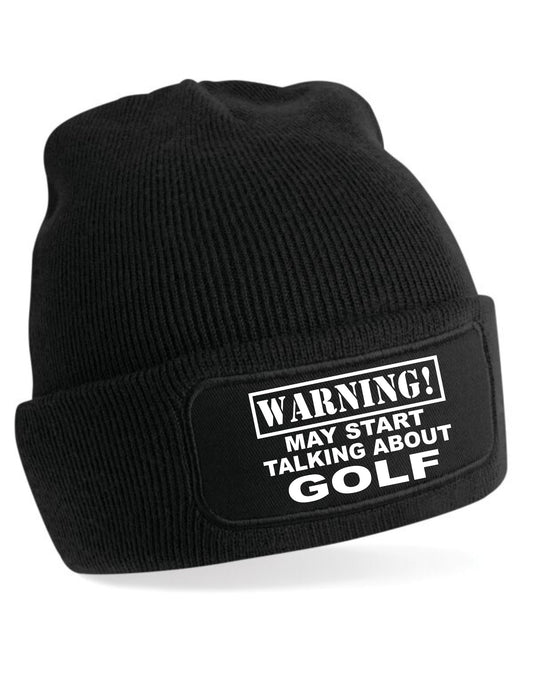 Warning May Talk About Golf Beanie Hat Golfing Gift for Men & Ladies Golf Hat