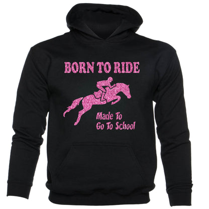 Born To Horse Ride Made To Go To School Pony kids Hoodie