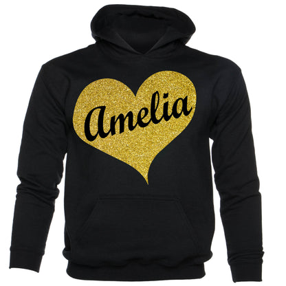 Kids Personalised Hoodie Any Name Your Name In Gold Glitter