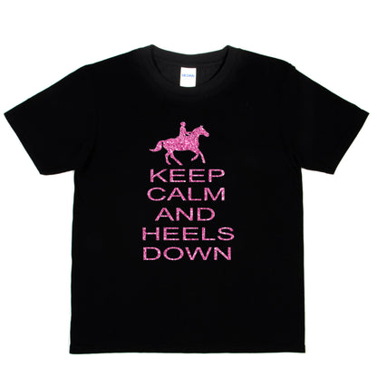 Keep Calm Heels Down Pony Horse Riding T-Shirt