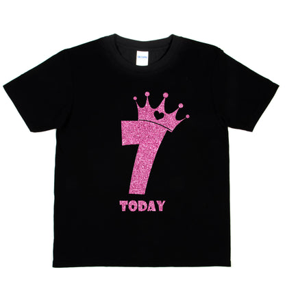 Birthday Kids 7 Today Age 7 In Pink Glitter Happy Kids T-Shirt