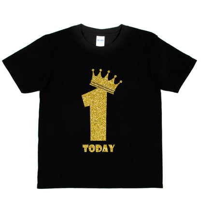 Kids One Today Birthday T-shirt In Gold Glitter Happy 1st