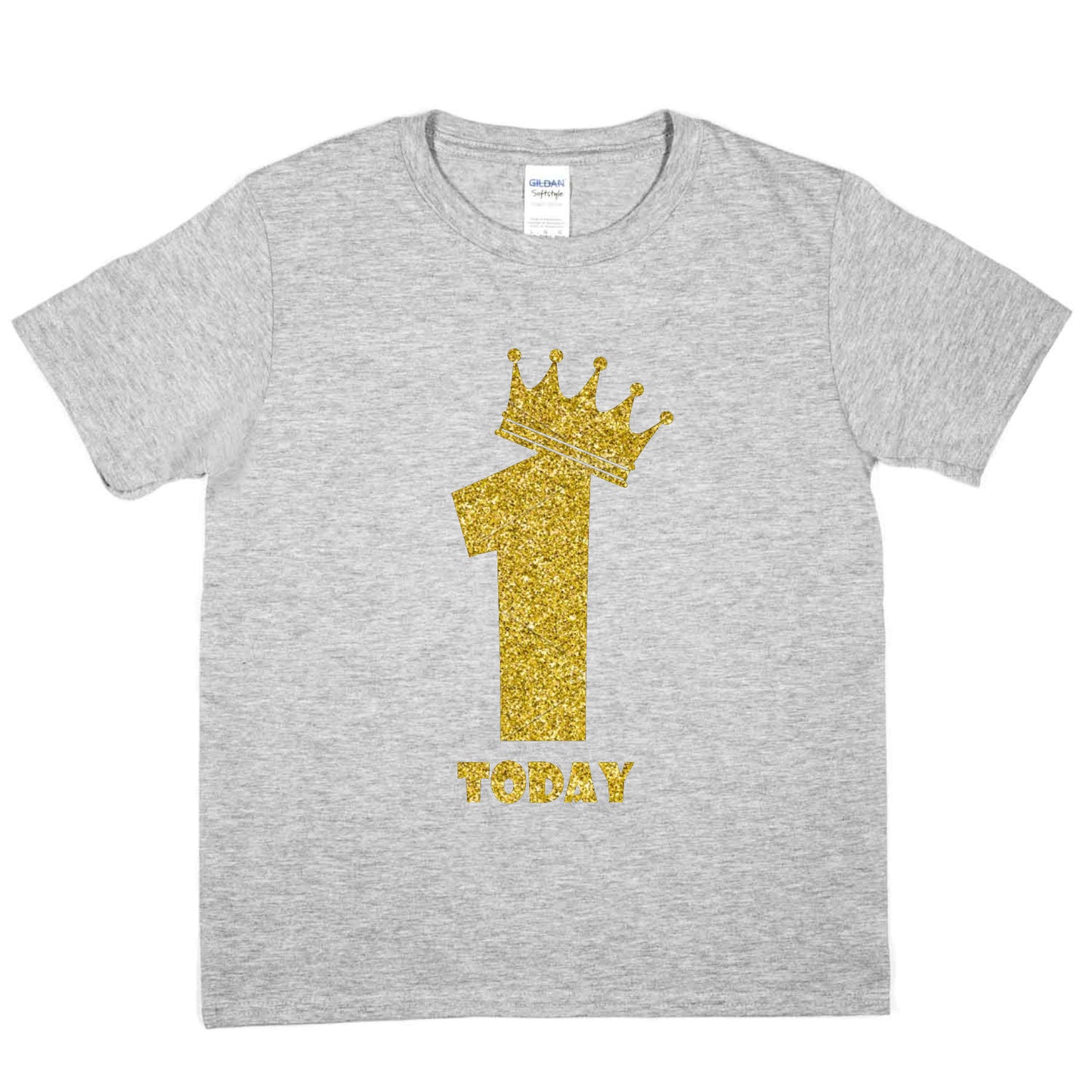 Kids One Today Birthday T-shirt In Gold Glitter Happy 1st