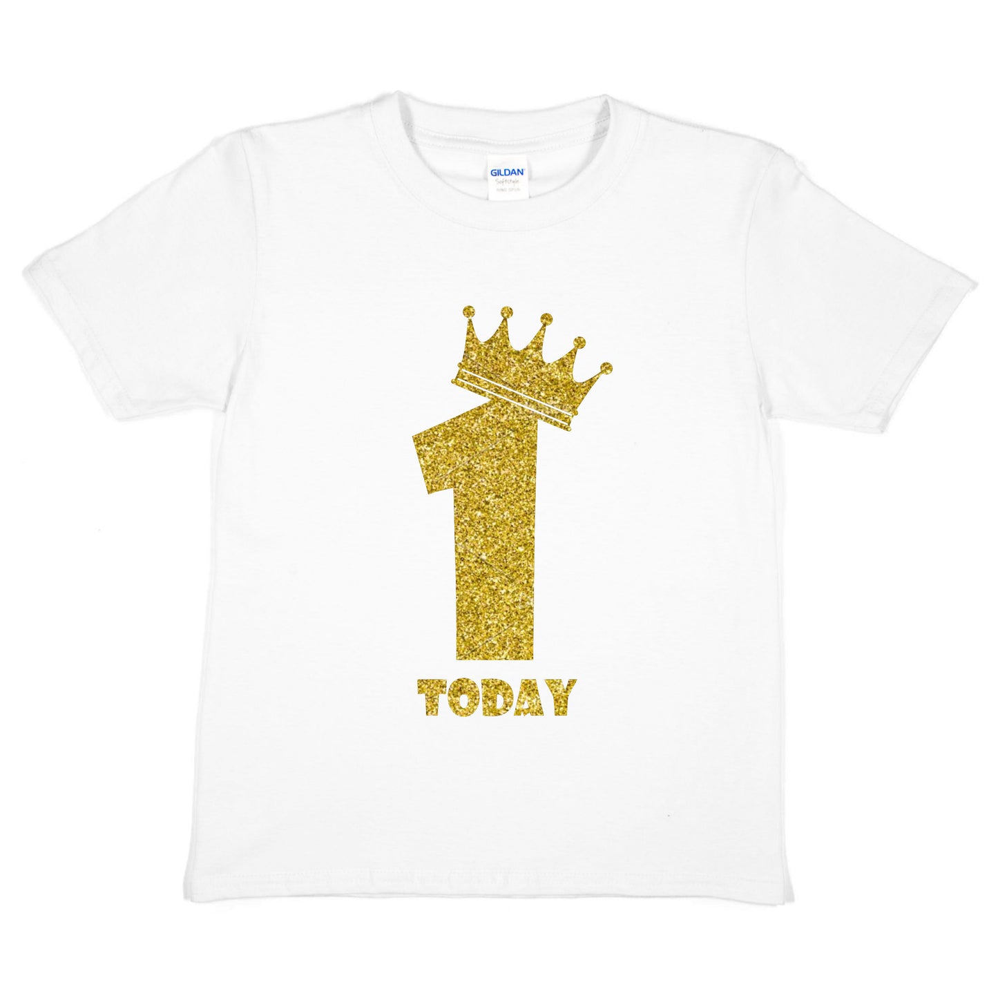 Kids One Today Birthday T-shirt In Gold Glitter Happy 1st