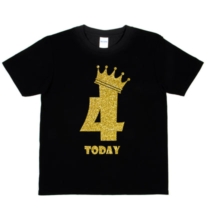 Kids Four Today Birthday T-shirt In Gold Glitter Happy 4th