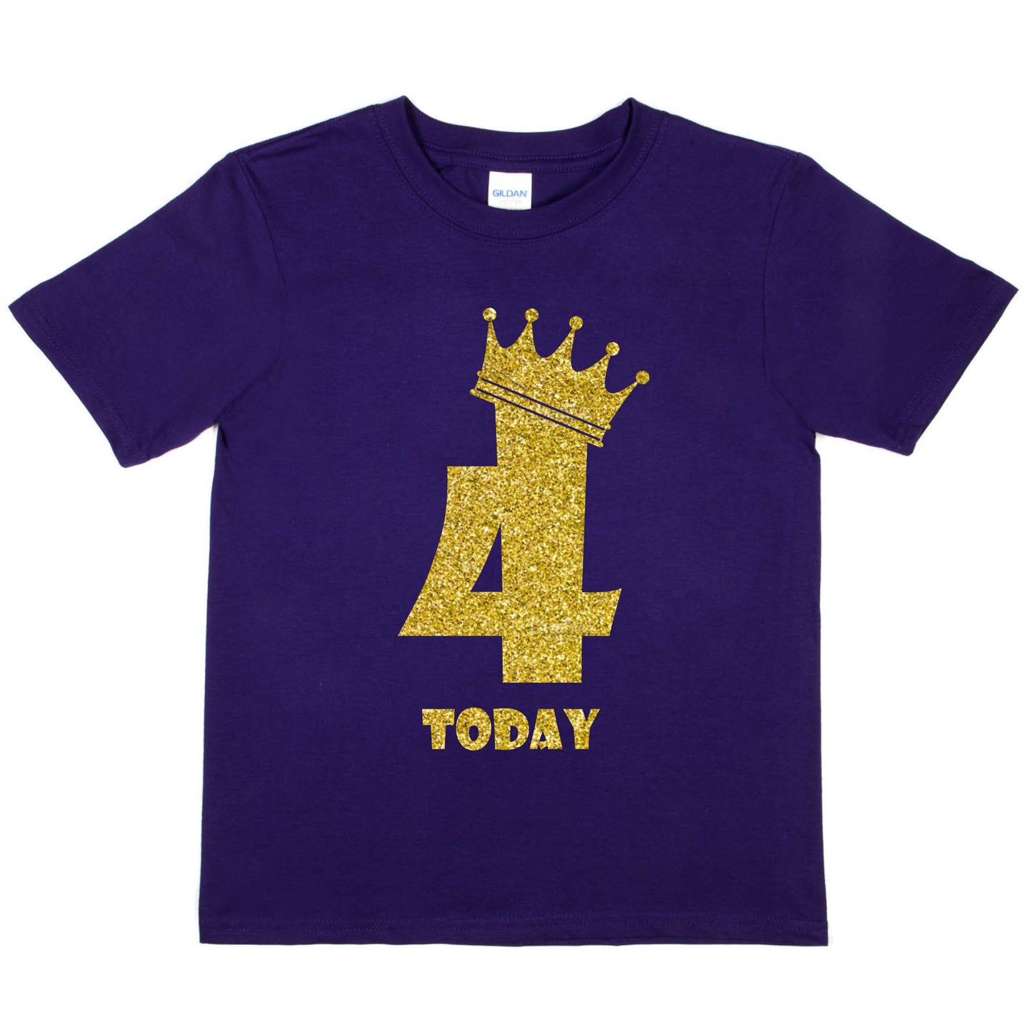 Kids Four Today Birthday T-shirt In Gold Glitter Happy 4th