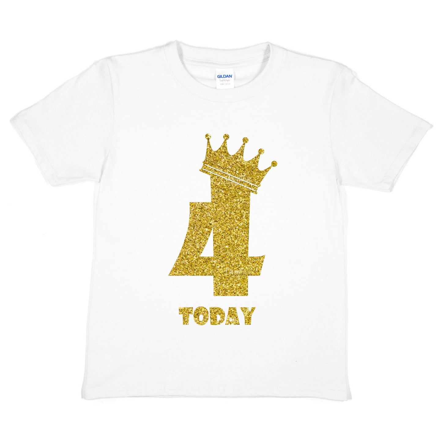 Kids Four Today Birthday T-shirt In Gold Glitter Happy 4th