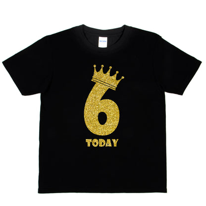 Kids Six Today Birthday T-shirt In Gold Glitter Happy 6th