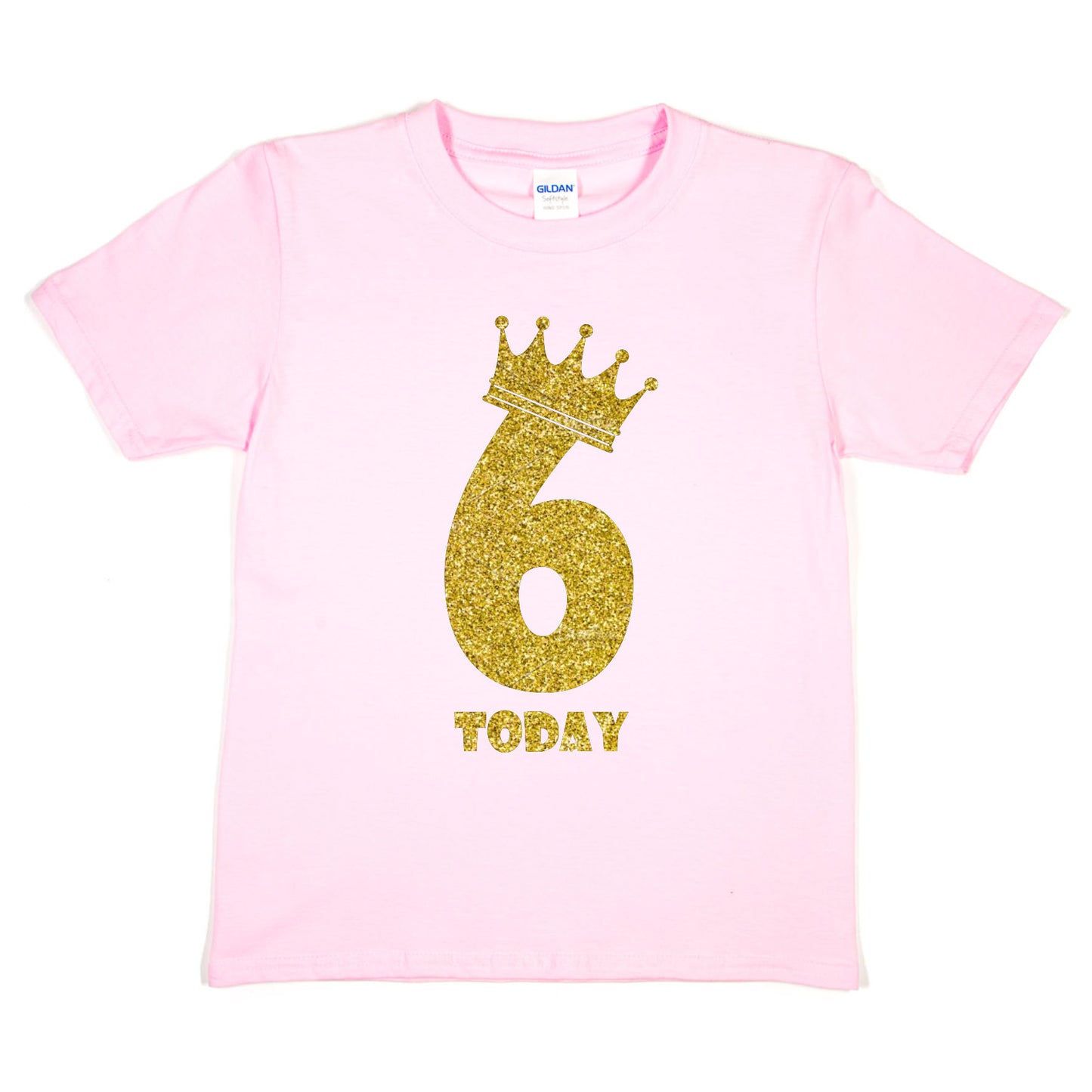 Kids Six Today Birthday T-shirt In Gold Glitter Happy 6th