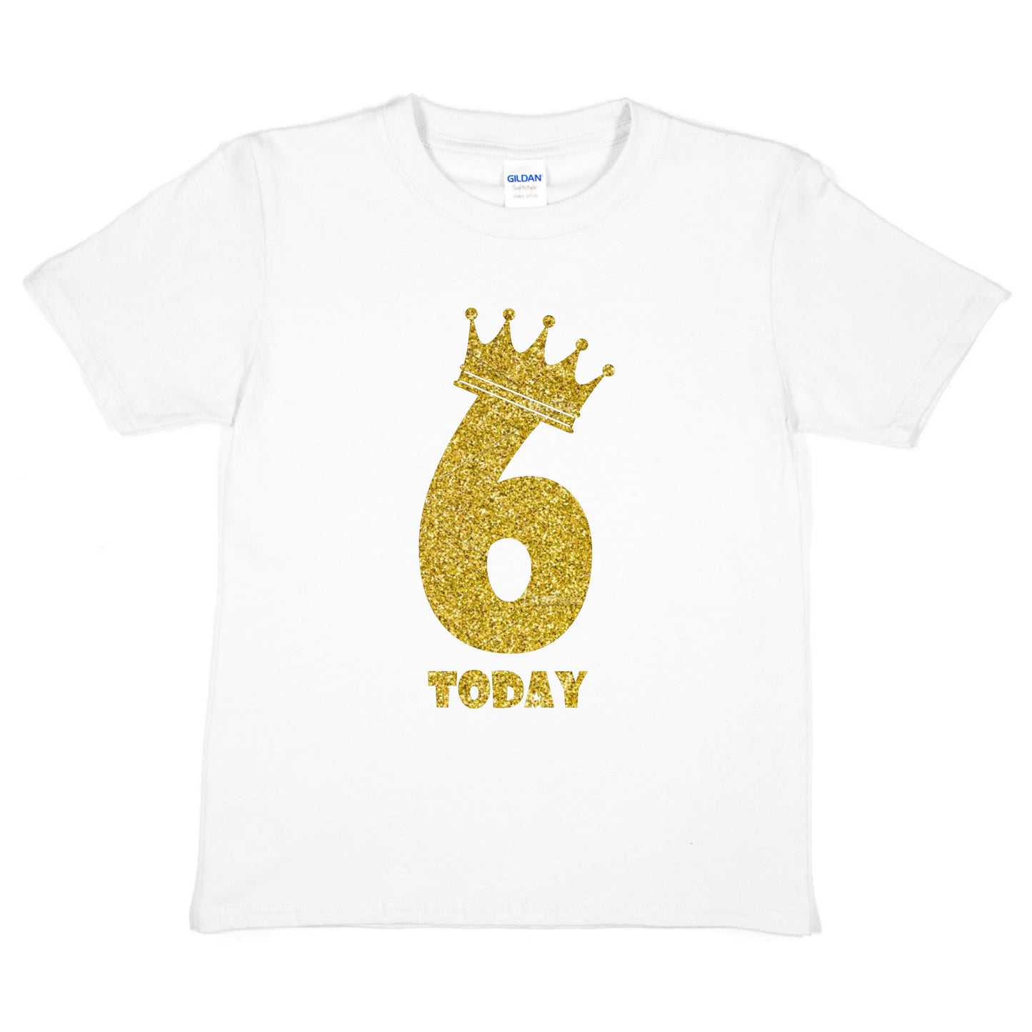 Kids Six Today Birthday T-shirt In Gold Glitter Happy 6th