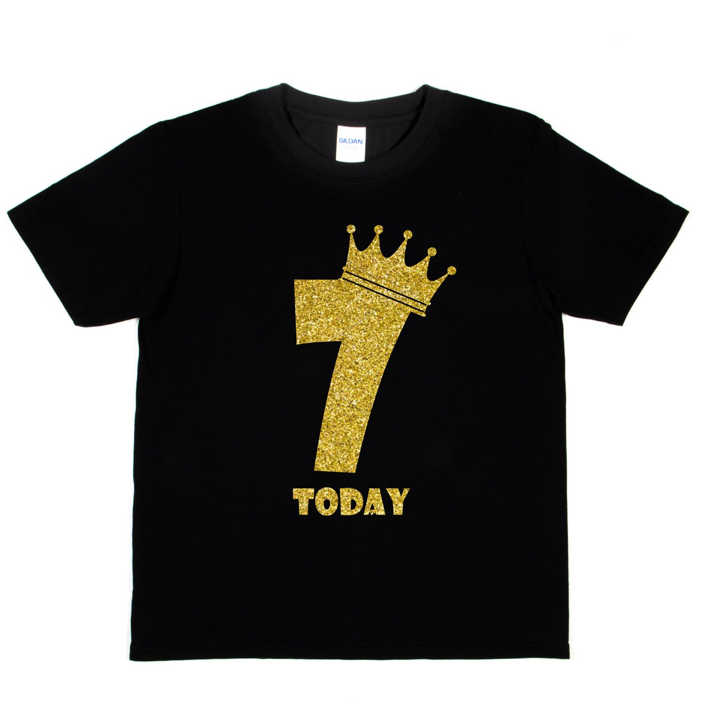 Kids Seven Today Birthday T-shirt In Gold Glitter Happy 7th