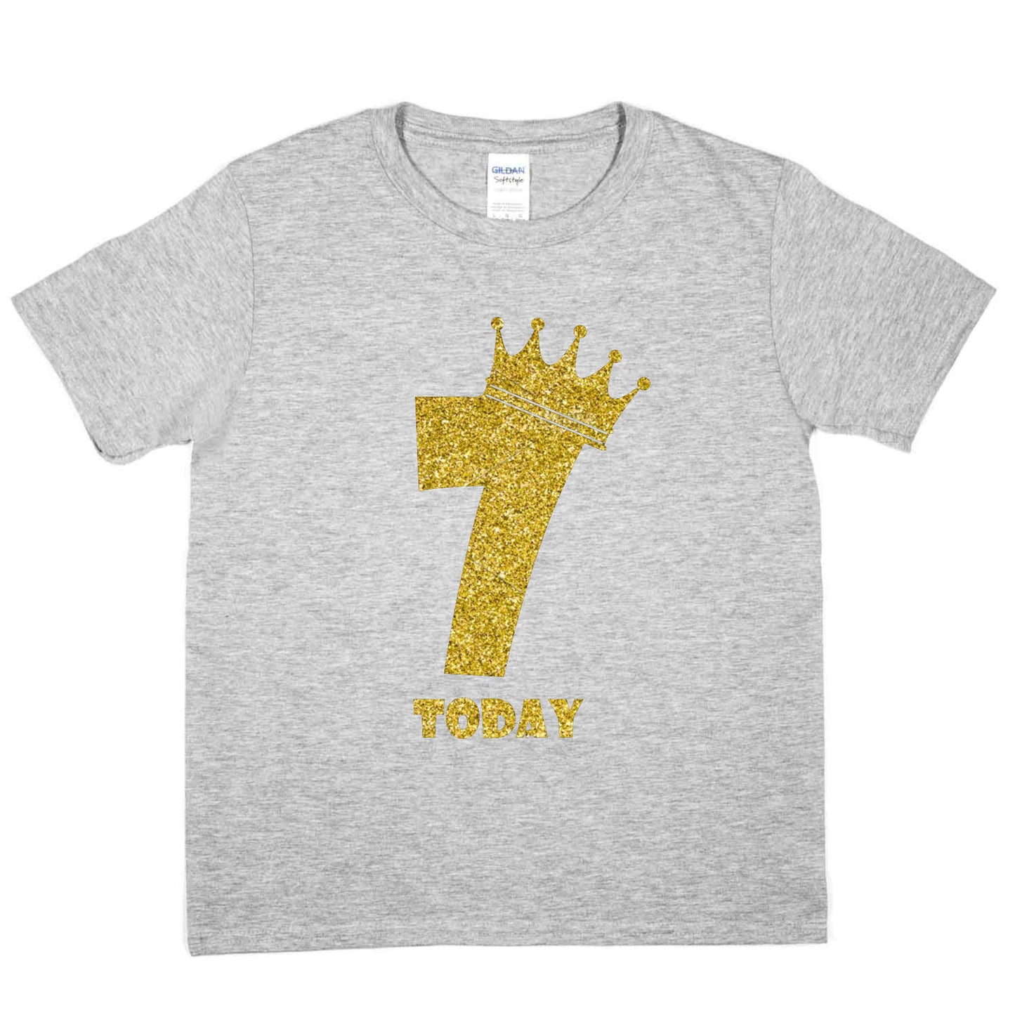 Kids Seven Today Birthday T-shirt In Gold Glitter Happy 7th