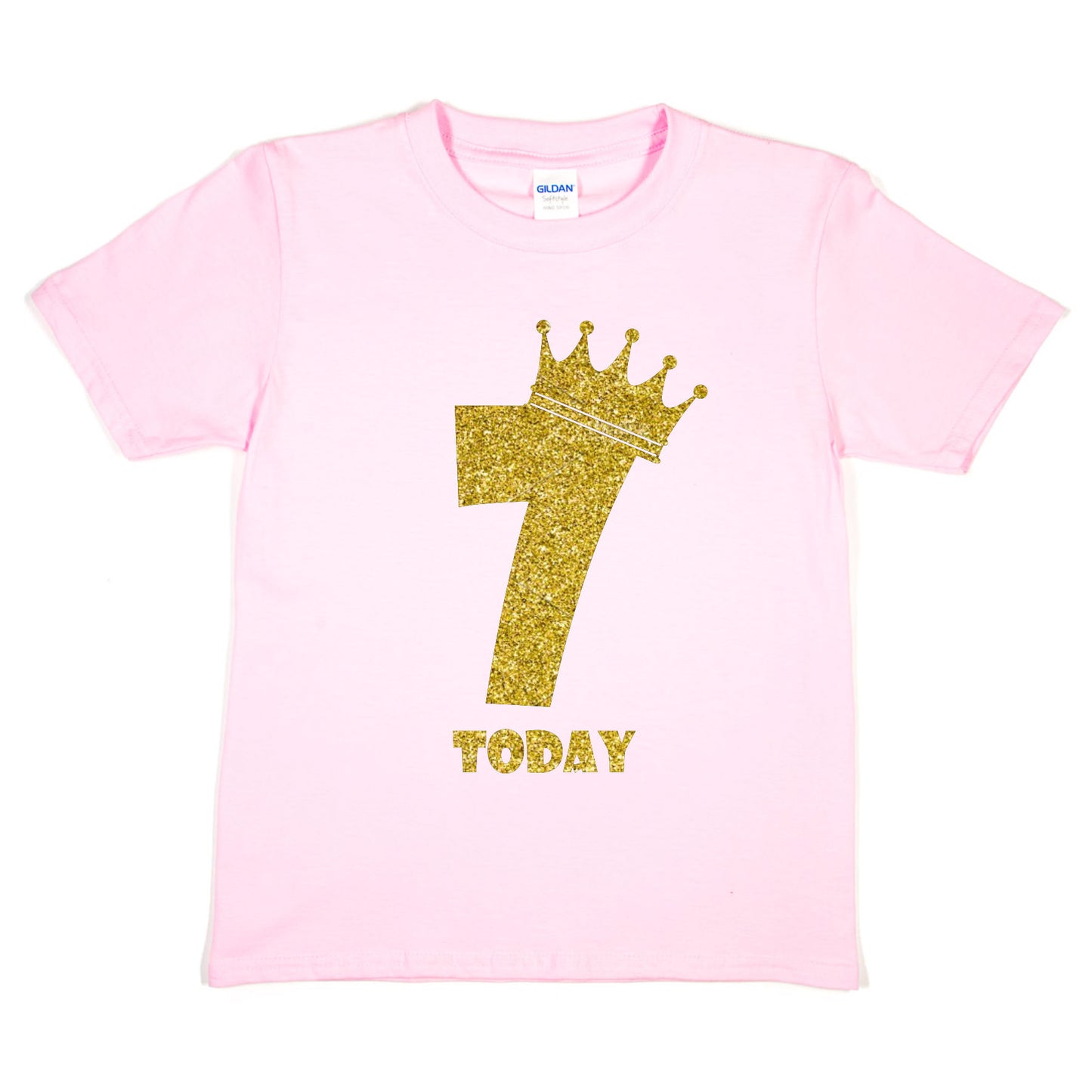 Kids Seven Today Birthday T-shirt In Gold Glitter Happy 7th