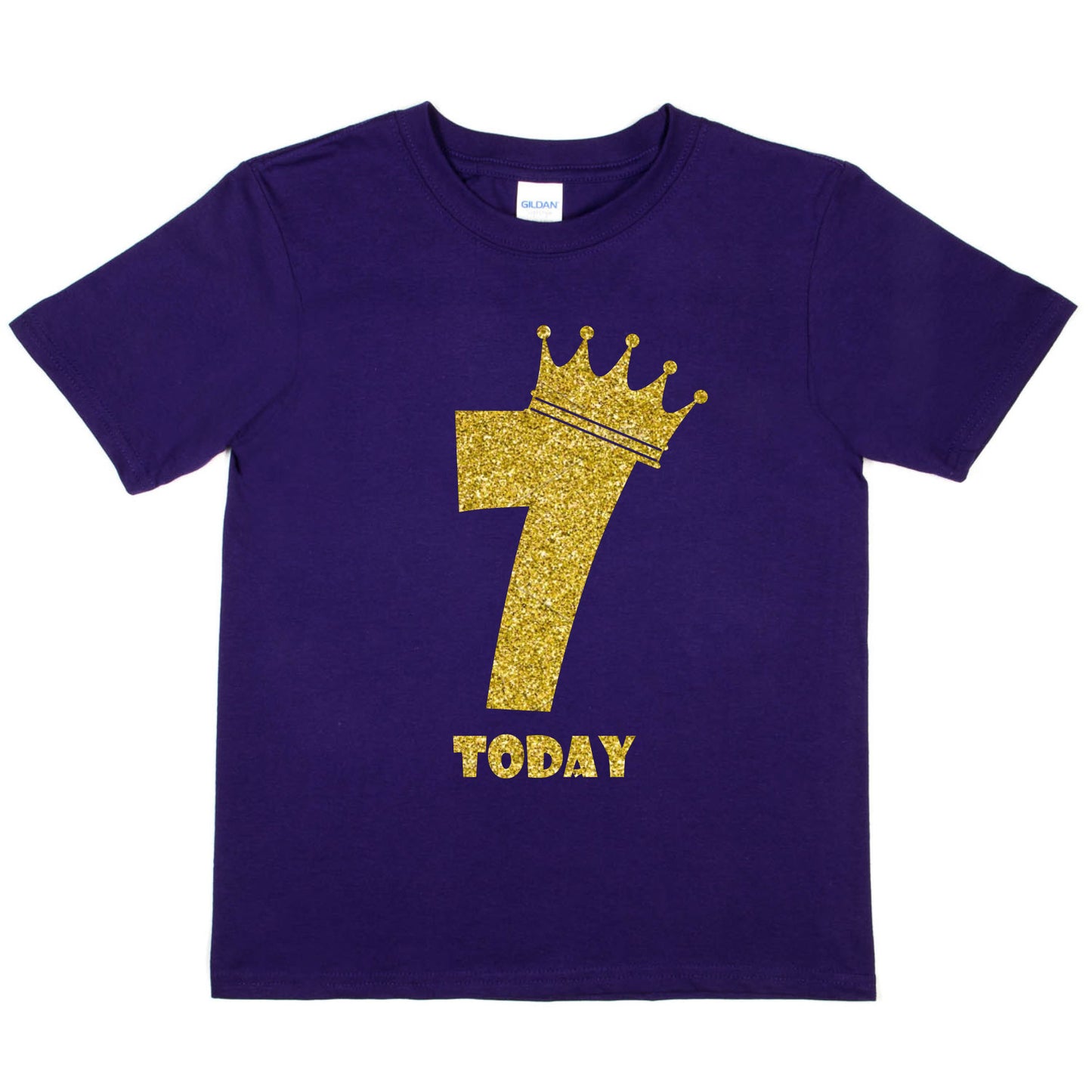 Kids Seven Today Birthday T-shirt In Gold Glitter Happy 7th