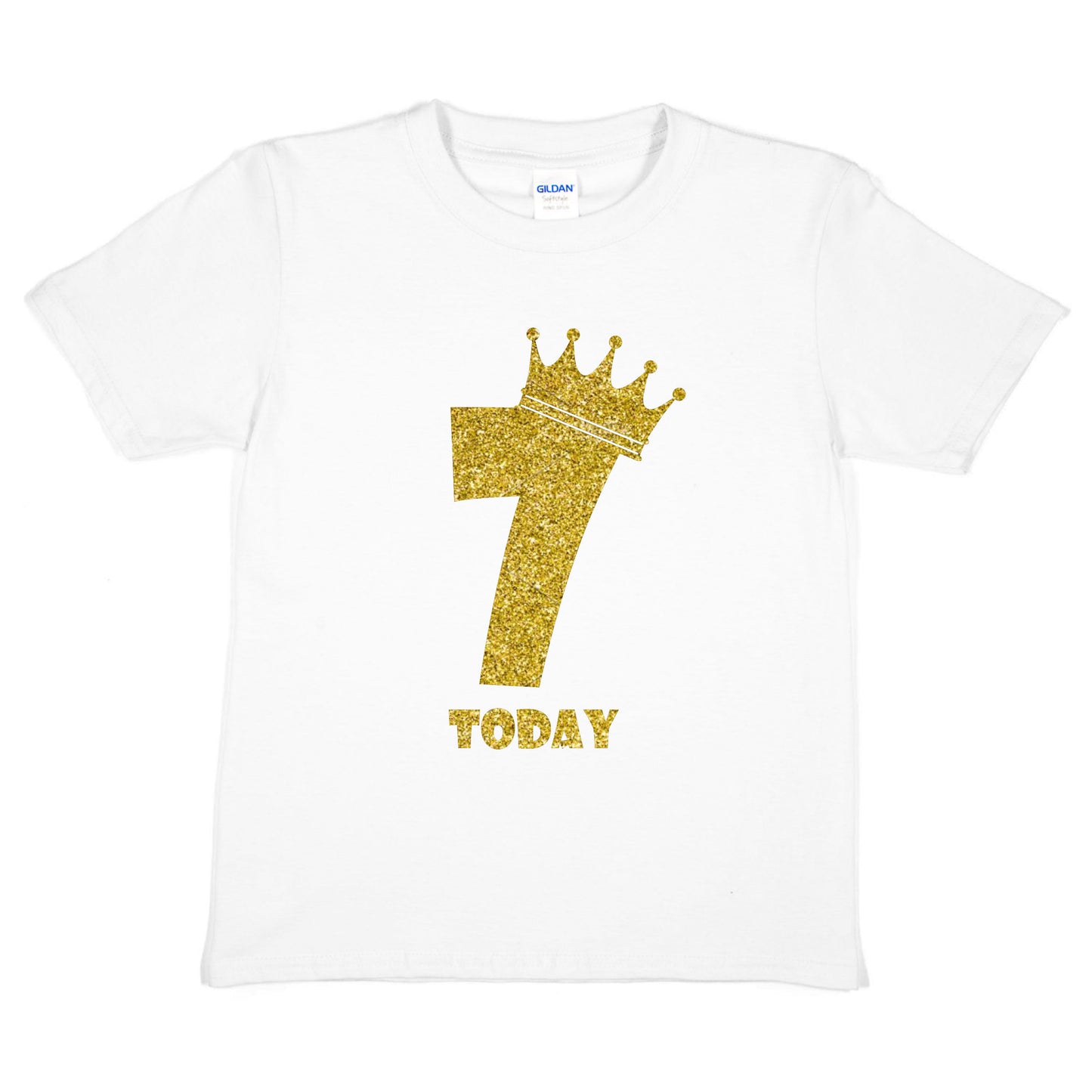 Kids Seven Today Birthday T-shirt In Gold Glitter Happy 7th