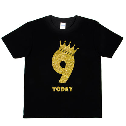 Kids Nine Today Birthday T-shirt In Gold Glitter Happy 9th