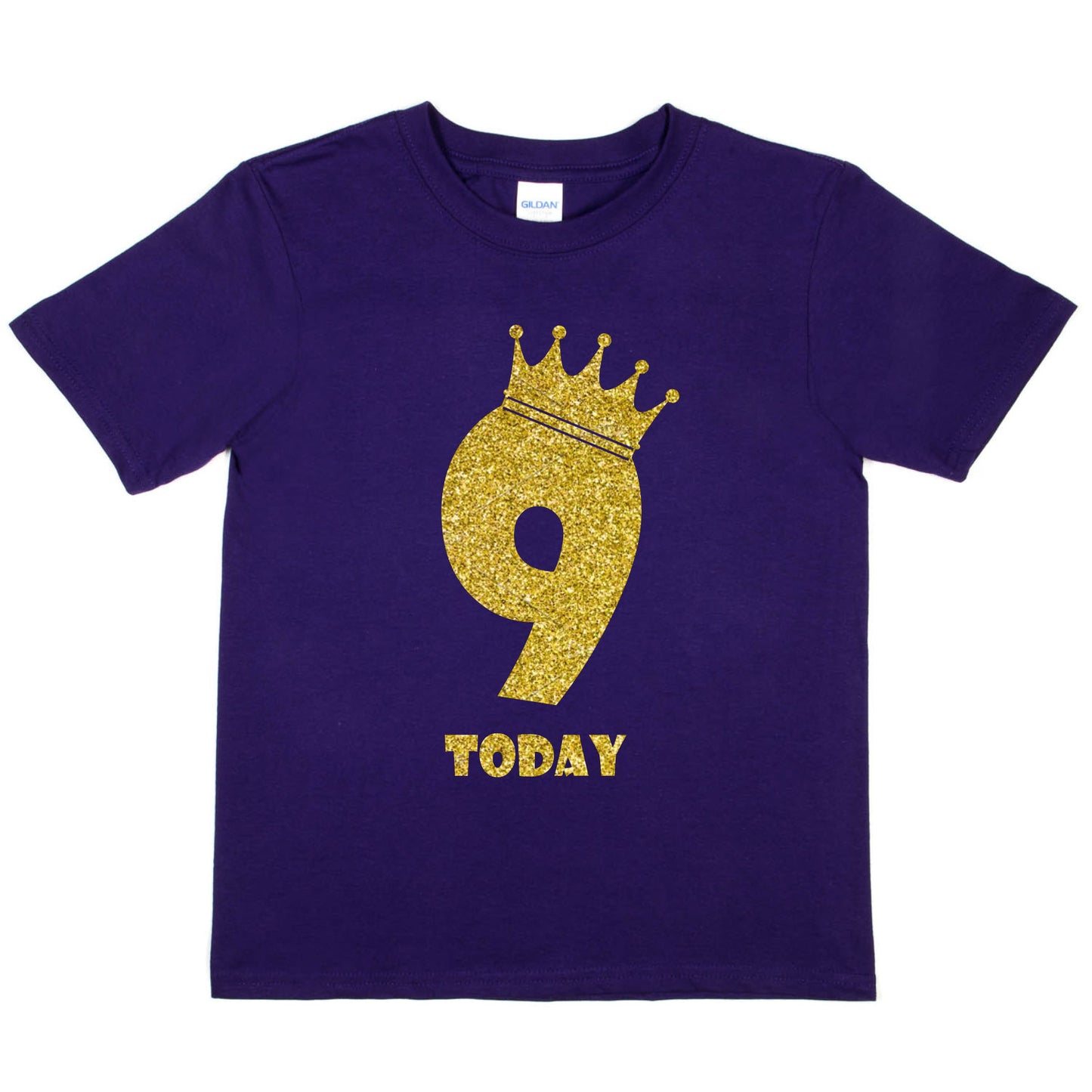 Kids Nine Today Birthday T-shirt In Gold Glitter Happy 9th