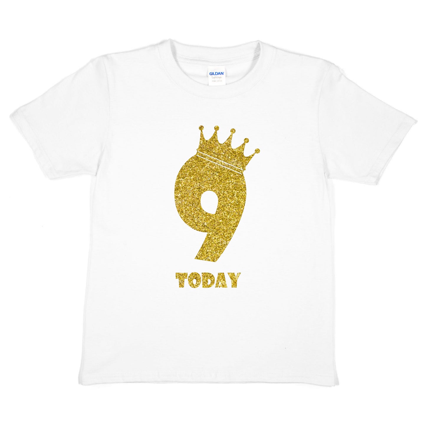 Kids Nine Today Birthday T-shirt In Gold Glitter Happy 9th