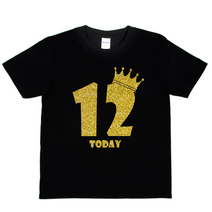 Kids Twelve Today Birthday T-shirt In Gold Glitter Happy 12th