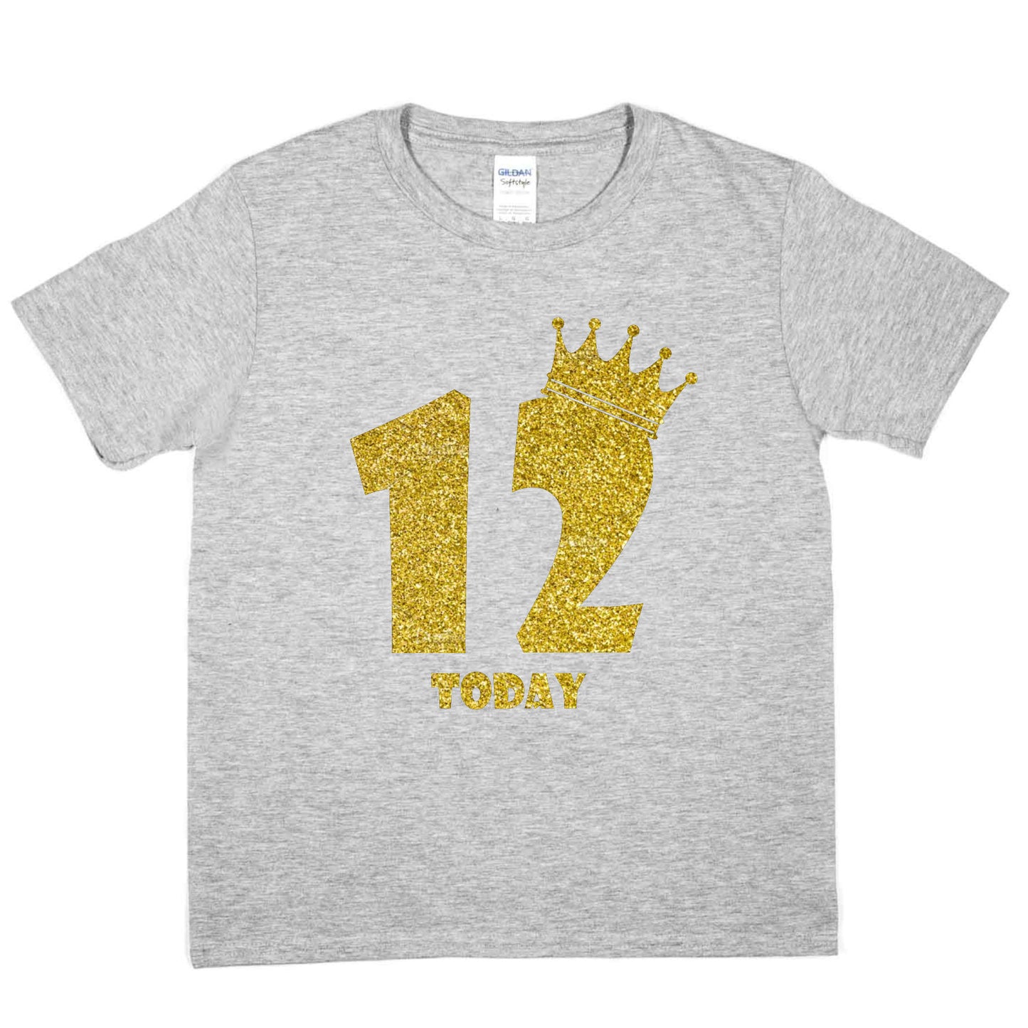 Kids Twelve Today Birthday T-shirt In Gold Glitter Happy 12th