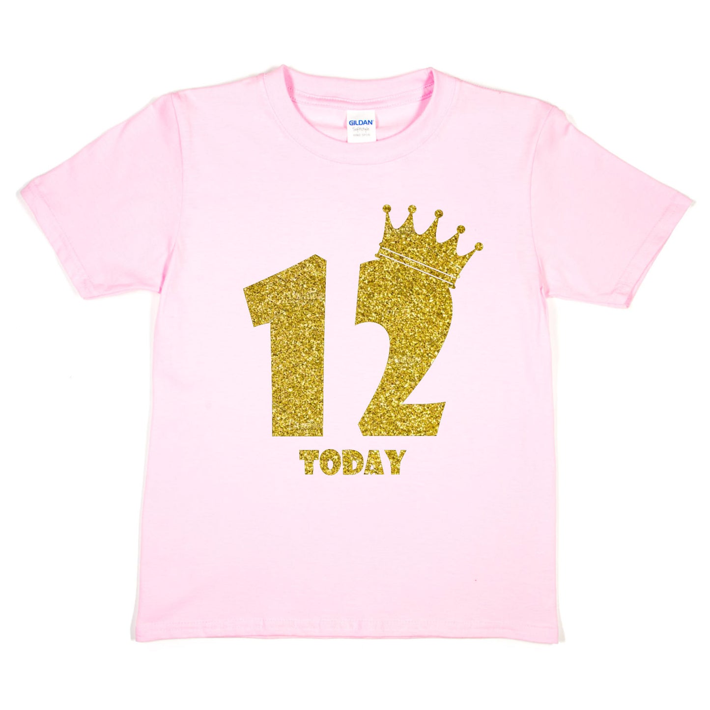 Kids Twelve Today Birthday T-shirt In Gold Glitter Happy 12th
