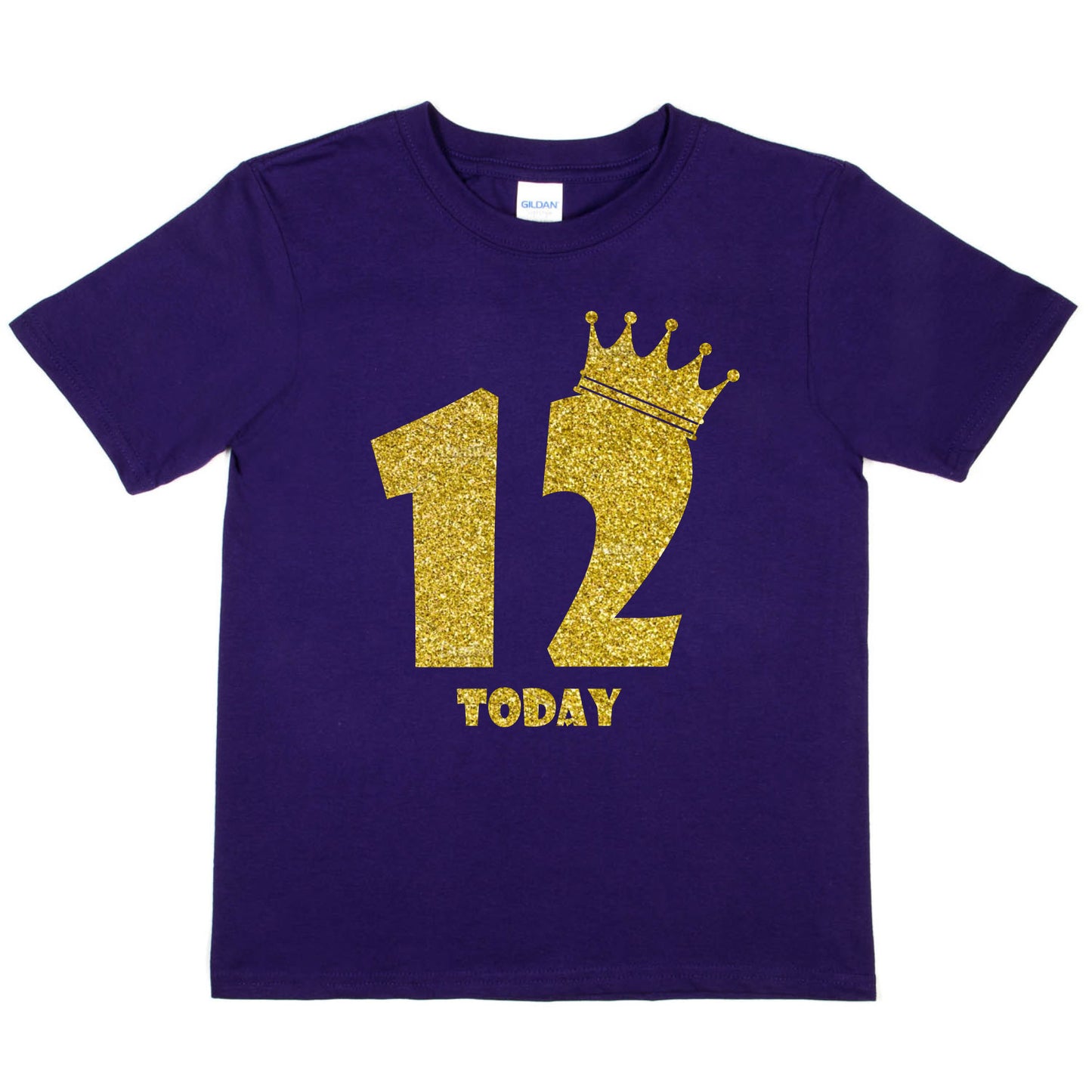 Kids Twelve Today Birthday T-shirt In Gold Glitter Happy 12th