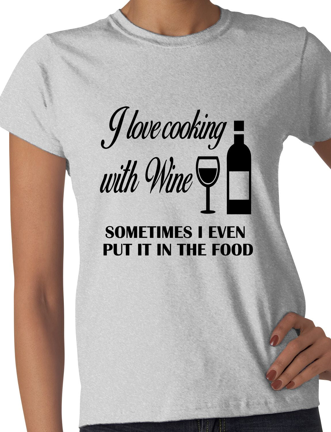 I Love Cooking With Wine Funny Gift Ladies T Shirt