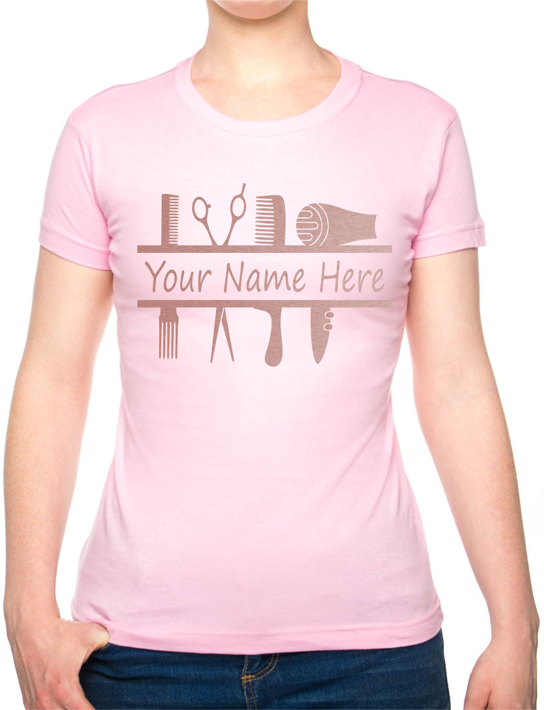 Personalised Ladies T-Shirt Hairdresser Your Name Work Tee For Hair Stylist