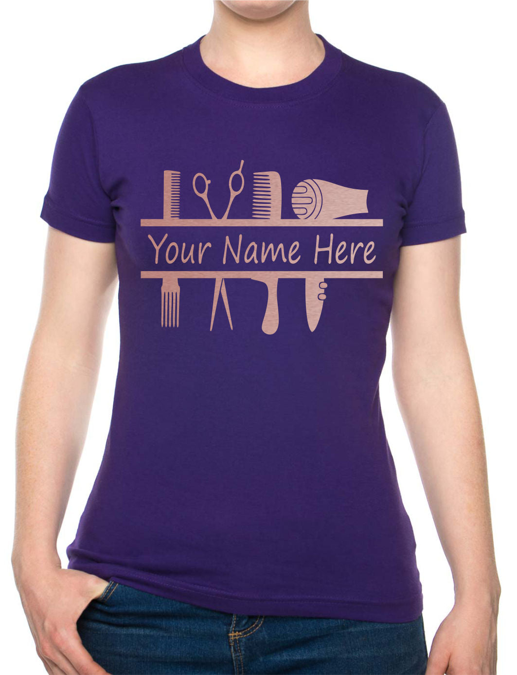 Personalised Ladies T-Shirt Hairdresser Your Name Work Tee For Hair Stylist