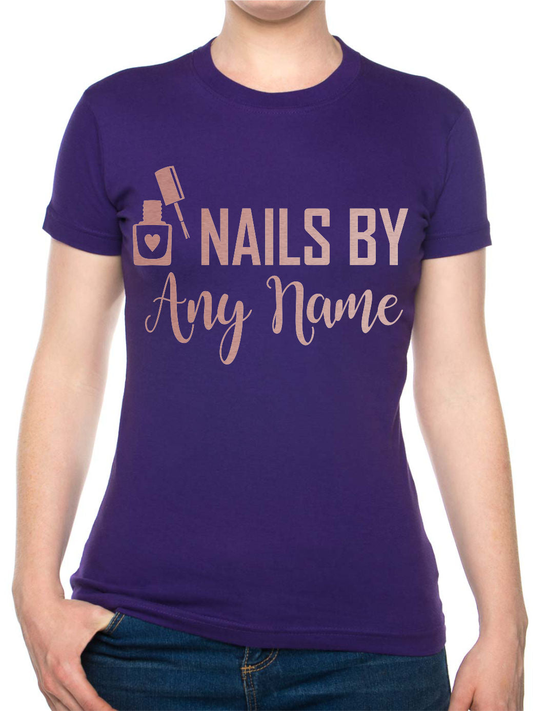 Personalise This Ladies T-Shirt Nails By Work Name Here Tee For Nail Beauty